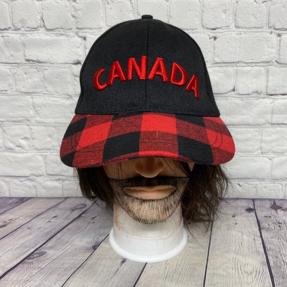 Lumberjack Hat Canada Cap Strap Back Black Red Checkered Bill Embroidered Spell